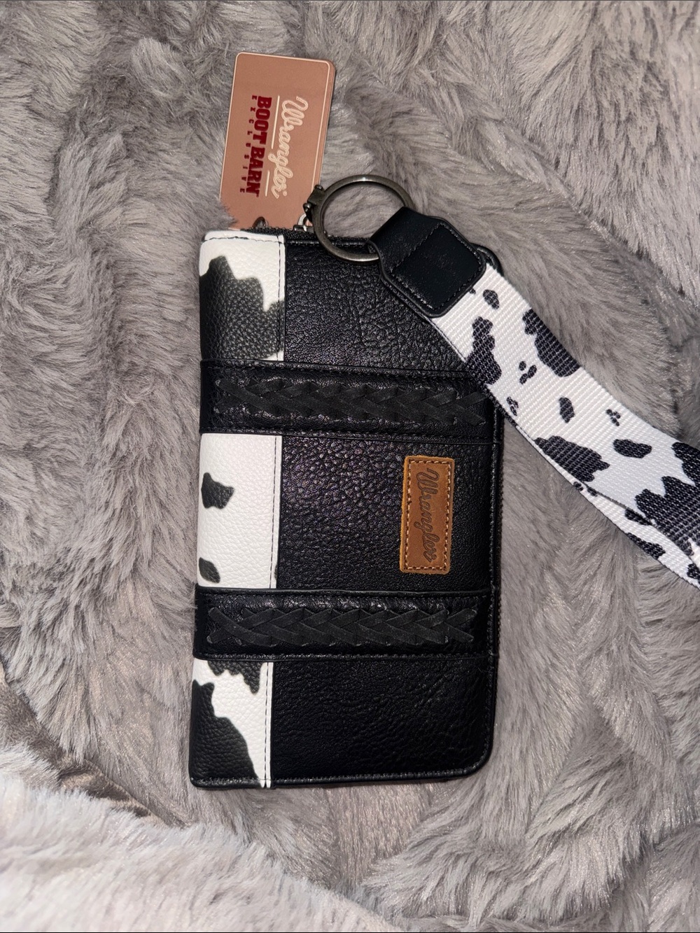 Wrangler Black and White Cowprint Wristlet